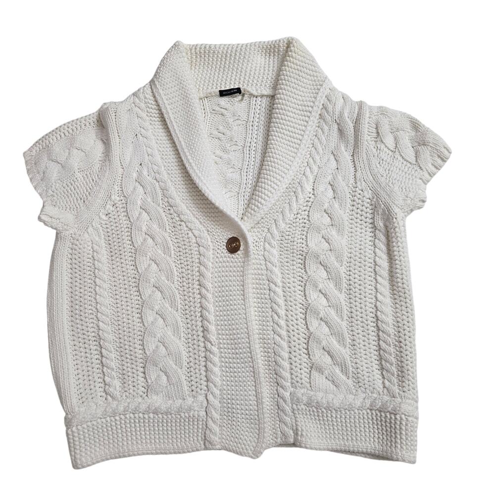 Magaschoni Womens Chunky Cable Knit Fisherman Cottage Coastal Cardigan Sweater L